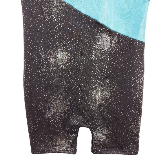 Girls Shiny Gymnastics Tank Leotard With Pink Black & Blue Panels Size 14-15 - Picture 3 of 6
